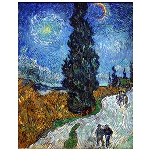 Van Gogh, Road con IMÁN NEVERA de ciprés y estrella, regalo de reproducción de bellas artes de 1890 - Imagen 1 de 7
