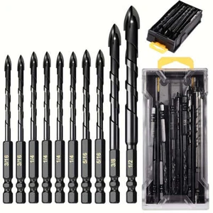 10pcs 3/16-1/2 Concrete Drill Bit Set, Masonry Drill Bits For Brick, Glass, Plas - Picture 1 of 9