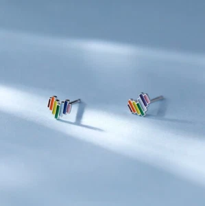 Ohrstecker Herz Regenbogen Bunt Sterling Silber 925 Damen Mädchen Ohrringe - Bild 1 von 7