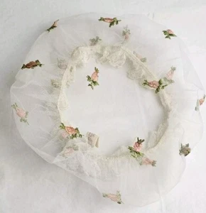 Kleinert's Boudoir Bonnet Nylon Tulle with Embroidered Rose Buds Night Cap - Picture 1 of 12