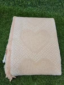 Turtle Creek Afghan Throw Heart To Heart Peach & Ivory 48"×60" 100% Cotton USA - Picture 1 of 15