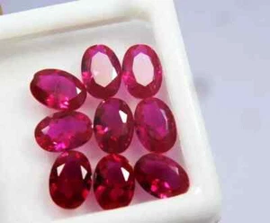 Red Ruby Natural 90 Ct 8-9 Piece Oval Cut Faceted Certified Loose Gemstone Lot - Picture 1 of 7