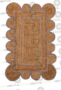 Scallop Lavender Jute Hand Made Rug, Decor Rug Customize in Any Size. - Picture 1 of 8