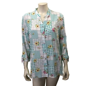 Allison Daley Womens Floral & Plaid Button-Up Shirt With 3/4 SleevesSize M NWT - Picture 1 of 6