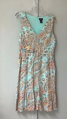 WOMENS NICOLE MILLER SLEEVELESS V-NECK Size 10 Pockets Green Paisley Lined - Image 1 of 4