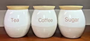 David Mason Design DMD Coffee Sugar Tea Set Wood Lid Round Hand Crafted - Picture 1 of 9