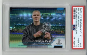 2021-22 TOPPS STADIUM CLUB CHROME UCL BLUE PRISM REFRACTOR ERLING HAALAND PSA 10 - Picture 1 of 2