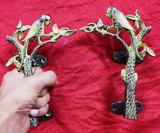 Vintage Style Brass Door Handle Pair Tree Parrot Shape Handmade Pull Door GM44