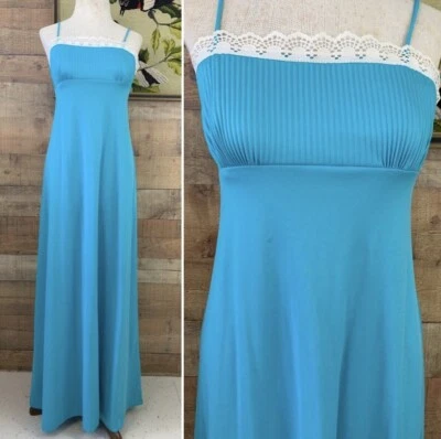 复古 20 世纪 70 年代迪斯科波西米亚嬉皮蓝色长裙舞会尺寸 S — 第 1/4 张图片