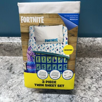 Комплект из 3 простыней-близнецов Fortnite на резинке плоская наволочка синий полиэстер - Изображение 1 из 3