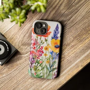 Maßgeschneiderte robuste Hüllen iPhone 15 Malen Wildblumen Aquarell personalisiert iPhone - Bild 1 von 25