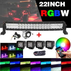 22inch 5D RGB Curved Led Light Bar & Harness kit +4x 3" RGB Halo Work Lights Kit - Picture 1 of 10