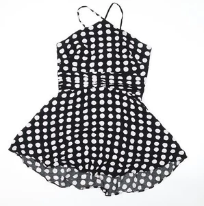 Urban Outfitters Womens Black Polka Dot Viscose Skater Dress Size L Halter Zip - Picture 1 of 10