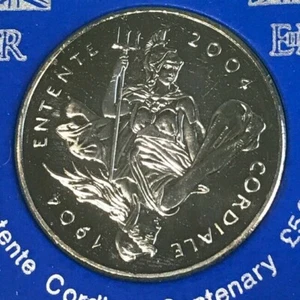 Simply-Coins~ 2004 ENTENTE CORDIALE CENTENARY FIVE 5 POUND COIN BOXED RARE - Picture 1 of 4