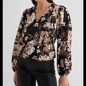Camicia WAYF Anthropologie peplum scollo a V autunno floreale taglia M - Foto 1 di 7