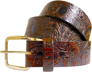 Cinturón de cuero en relieve Lucky 13 para hombre calavera muerta antiguo marrón XL - Imagen 1 de 2