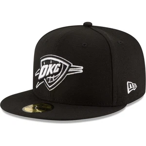 Men's New Era Black Oklahoma City Thunder Black & White Logo 59FIFTY Fitted Hat - Picture 1 of 6