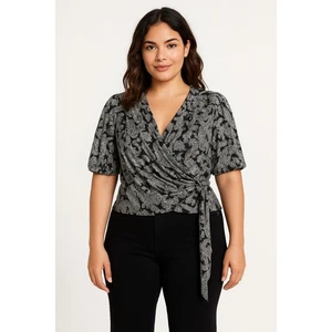 Blusa envolvente sintética negra y plateada Michael Michael Kors para mujer talla mediana - Imagen 1 de 7