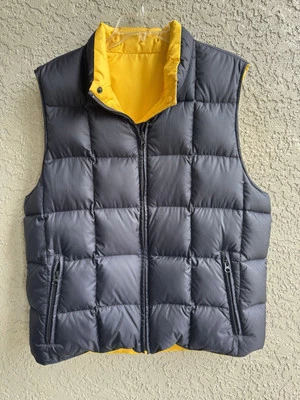 Lands End Goose Down Quilted Puffer Vest Mens Blue Yellow Reversible Size L #468 - Image 1 of 4
