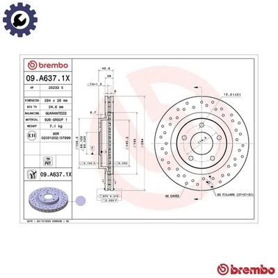2x BRAKE DISC 09.A637.1X FOR JEEP DODGE LANCIA CHRYSLER ECD/ECE 2.0L ED3 2.4L - Image 1 of 4