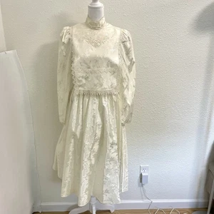 Vintage 70s Candi Jones Prairie Cottage Bib Wedding Dress Ivory Size XS/Small - Bild 1 von 10