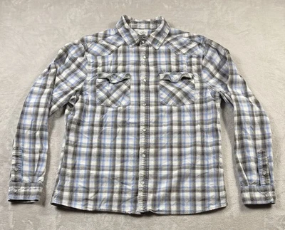 Camisa Lee peto perla a presión para hombre L gris azul bolsillos a cuadros occidental Foto 1 de 4