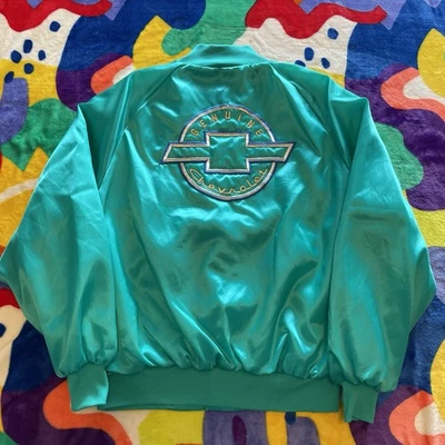 Vintage 90s Chevrolet Bomber Jacket Mens XL Chevy Cars Trucks Satin 80s USA Made - Image 1 of 4