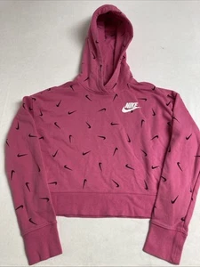 Nike Pink Girls All-Over Print Cropped Pullover Hoodie Size XL - Picture 1 of 7