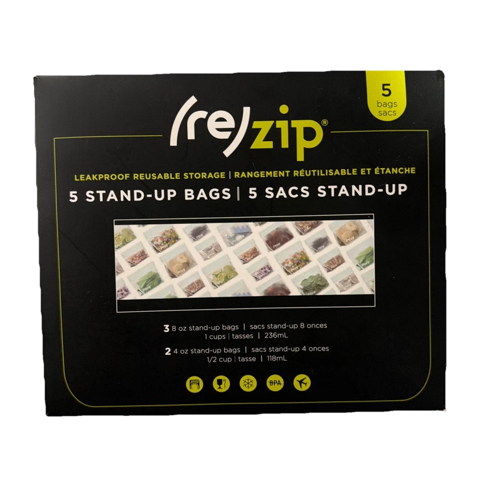 (re)zip - Reusable Leak-Proof Food Storage - 5 Stand Up Bags - Brand New - Image 1 of 3