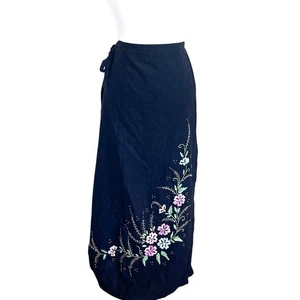 Boho Blumen Cottagecore Maxi Wickel Rock Gr. XL schwarz Lagenlook Kokett Leinen - Bild 1 von 7
