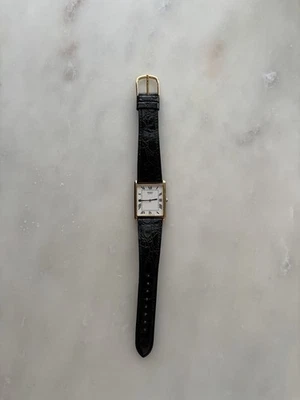 Винтажные мужские кварцевые часы Seiko Tank черный кожаный ремешок золото Япония - Изображение 1 из 4