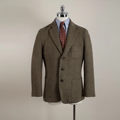 G.H. Bass Wool Blend Herringbone Tweed Blazer Three Button Brown Size Large - Image 1 of 4
