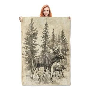 Vintage Moose Blanket Gifts for Adults Kids Soft Warm Lightweight Cozy Flanne... - Picture 1 of 7