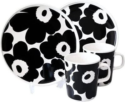 Marimekko - Juego de desayuno Oiva Unikko blanco y negro | 2 tazas y 2 platos... Foto 1 de 4