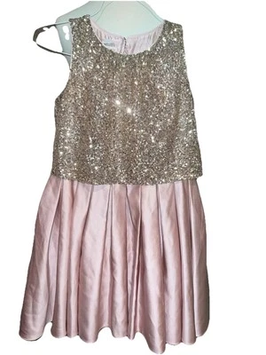 Monsoon Girls Dress Youth Size 10 Barbie Pink Satin Gold Sequins Pageant - Image 1 of 4