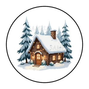30 Christmas Cabin stickers labels tags envelope seals party favors - Picture 1 of 2