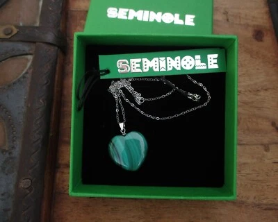 catenina collana donna pietra malachite charm amuleto cuore argento 925 rodiato - Immagine 1 di 4