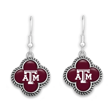New Texas A&M Aggies Clover Shape Logo Earrings, Fish Hook, Gift for Her Mom Cover
