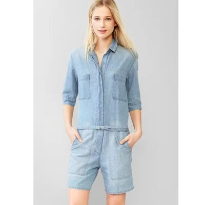 GAP 1969 Chambray Denim Romper Size XS Shorts Cotton Linen Button Front - Image 1 of 4
