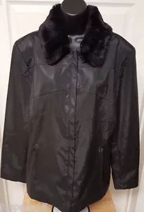 Giacca Womens Jacket Coat Size L Large Black Faux Fur Removable Collar - Picture 1 of 5