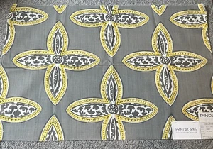 Pindler Fabric Sample 26.25” x 17.50” Stella Canary Yellow Gray Cotton Linen - Picture 1 of 24