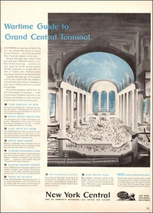 1943 WW 2 Ad for NEW YORK CENTRAL Railroad Guide to Grand Central Station 090823 - Picture 1 of 1