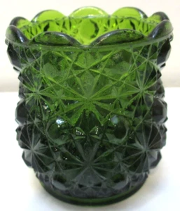 Vintage LE Smith Glass Candle Toothpick Match Holder Daisy & Button Green 3" T - Picture 1 of 5