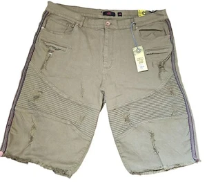 True Indigo Mens Size 44 Olive Green Stretch Denim Frayed Hem Shorts - Picture 1 of 6