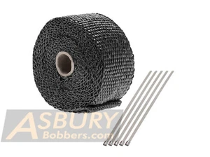 2" Black 25Ft Motorcycle Exhaust Header Fiberglass Heat Wrap  - Picture 1 of 4