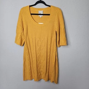 Pink Rose XL Mustard Yellow Sweater Dress Short Sleeve Cable Knit NEW  - Picture 1 of 12