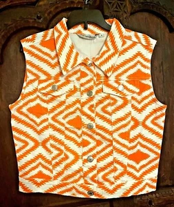 Diamonds & Threads Orange & White Sleeveless Button Down Top (Size: S, M, L, XL) - Picture 1 of 11