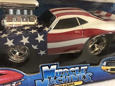 Muscle Machines Stars & Stripes 1970 Plymouth Cuda 1:18 Diecast Americana - Image 1 of 4