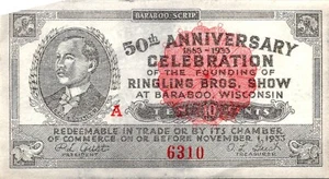50th Anniversary Ringling Bros. Show 10 Cent Baraboo Scrip 1933 - Picture 1 of 2