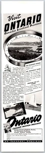 PRINT AD 1941 Visit Ontario Canada's Loveliest Vacation Province 3" x 10" - Picture 1 of 1